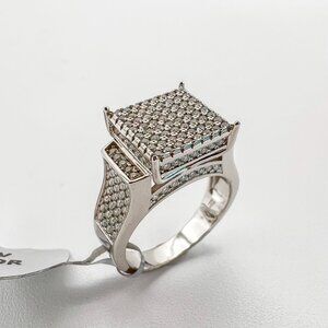 925 Sterling Sliver Moissanite Square Elevated Ring, 1.5ctw VVS Stones Hip Hop J